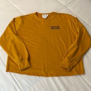 Long sleeve yellow shirt “ADVENTURE FIRST, THEN TACOS”